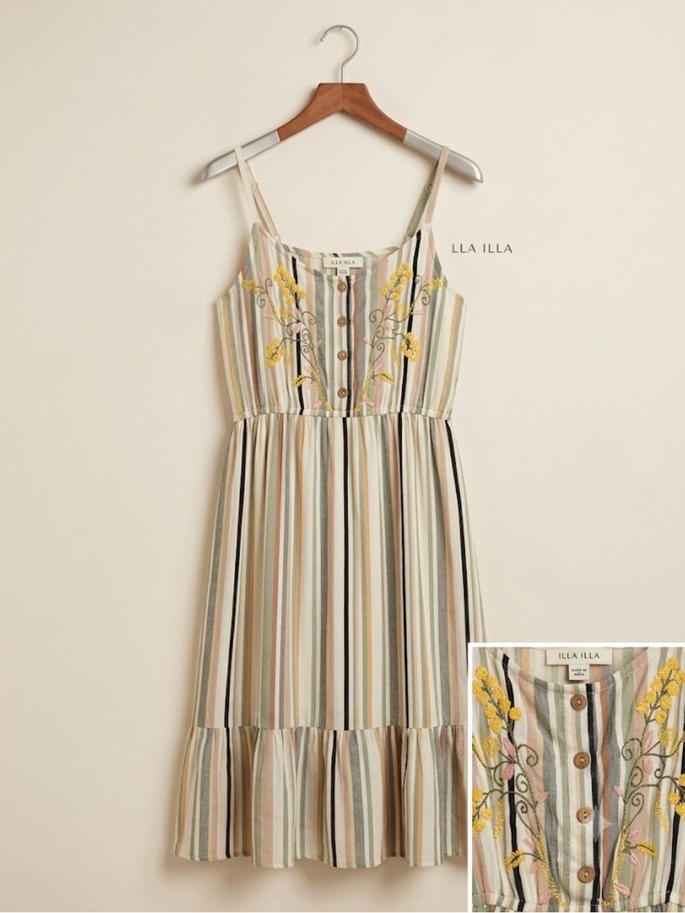Illa Illa Cottagecore Striped Floral Sun Dress S